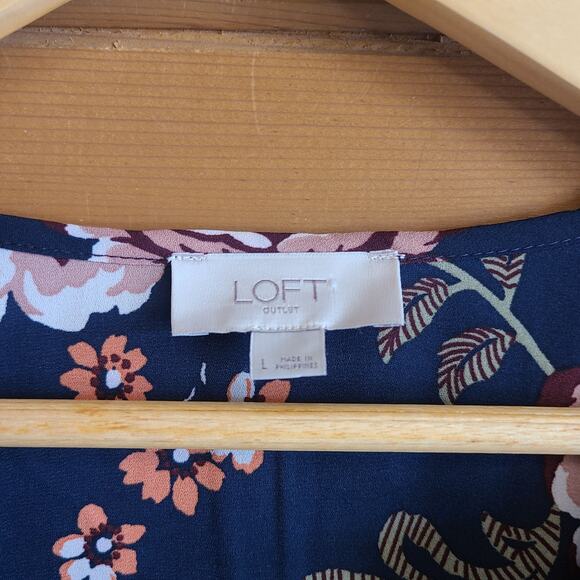Loft Outlet Navy Floral Long Sleeve Blouse Flowy Long Sleeve Large Boho Top - Picture 4 of 6